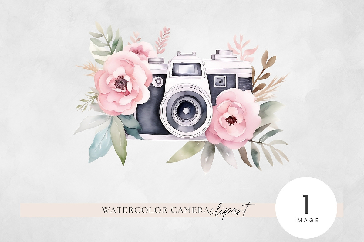 Floral Camera Watercolor Clipart PNG, a Work Illustration by illuztrate (Photo 3 of 3)