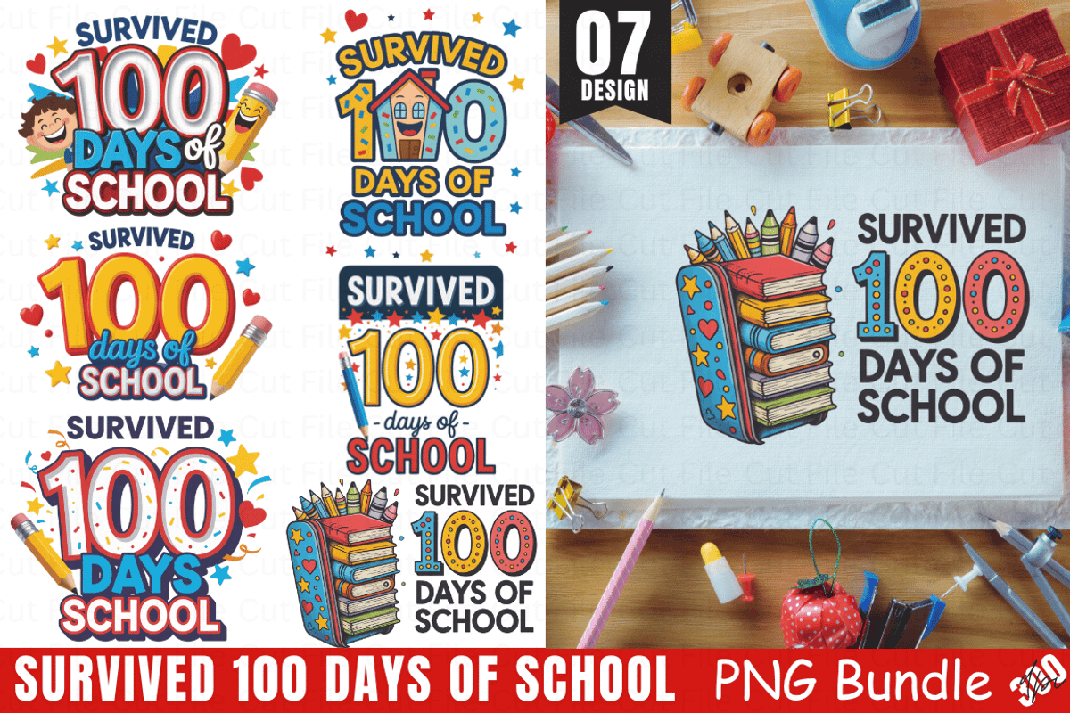 Survived 100 Days of School PNG Bund, a Graphic by Cut File (Photo 1 of 5)