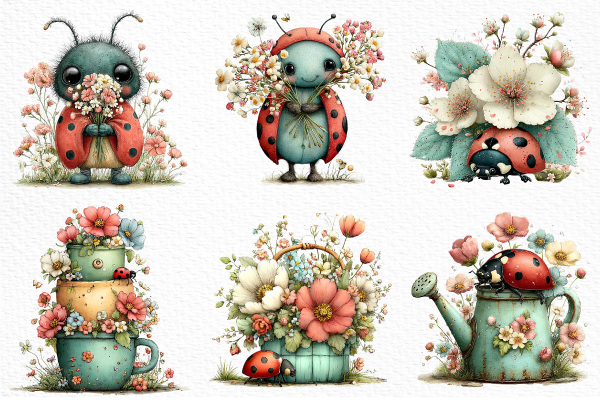 Whimsical Ladybug Spring Set Clipart, an Illustration by Craft Nest (Photo 5 of 12)