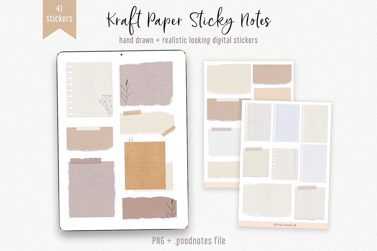 Kraft Paper Digital Sticky Notes, an Object Graphic by Oh Mia Studio (Photo 1 of 4)