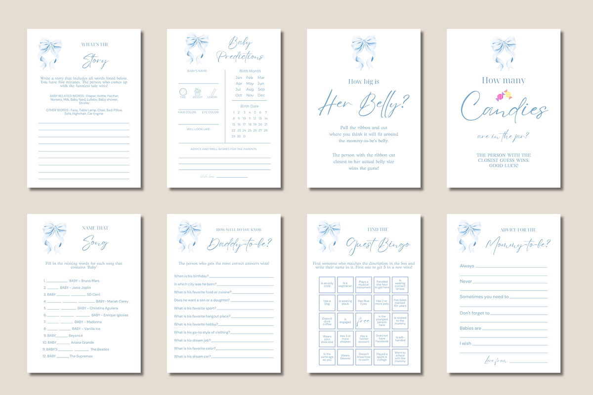 Blue Bow Baby Shower Bundle, a Presentation Template by Stellalunarts (Photo 7 of 9)