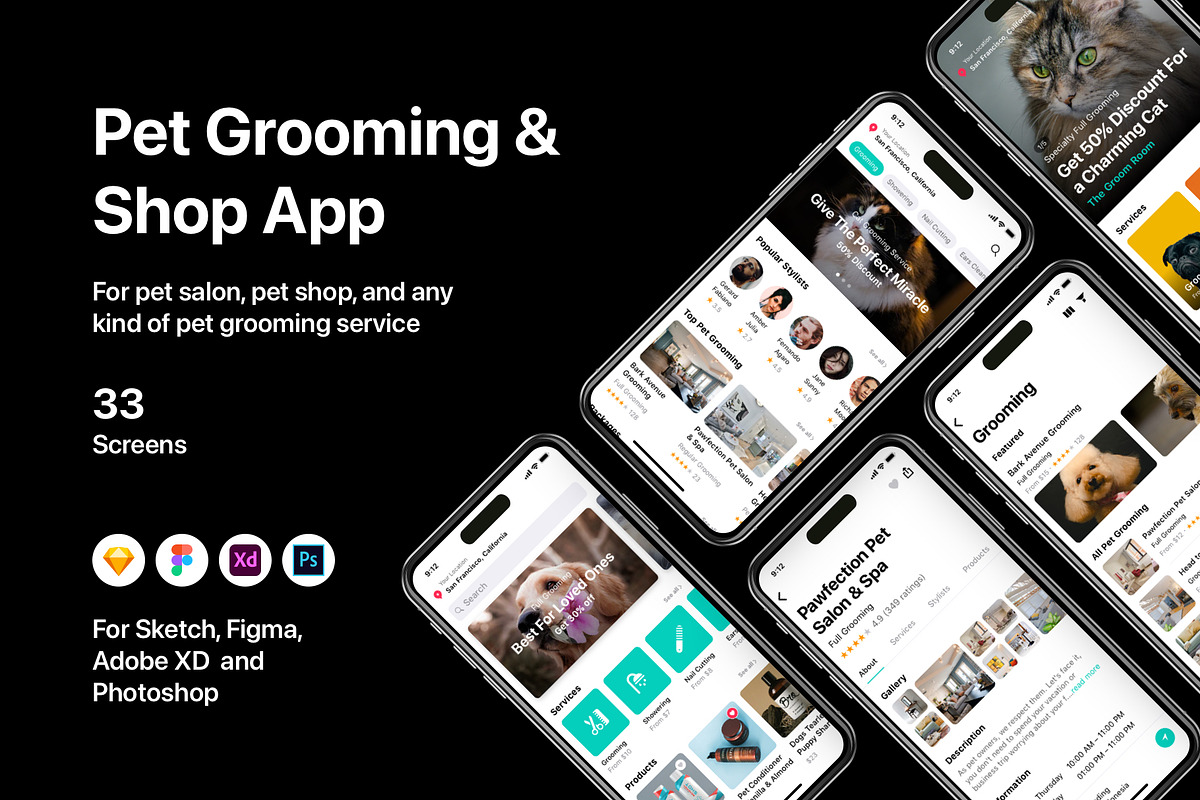 Pet Grooming & Shop App, an UI Kit Template by flr.24 (Photo 1 of 2)