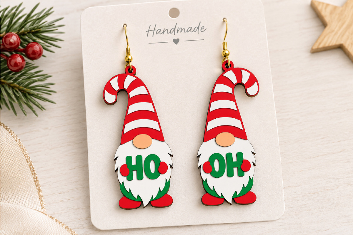 Christmas Gnome Earrings Laser Cut, a Seasonal Illustration by Canvas Craft (Photo 4 of 4)