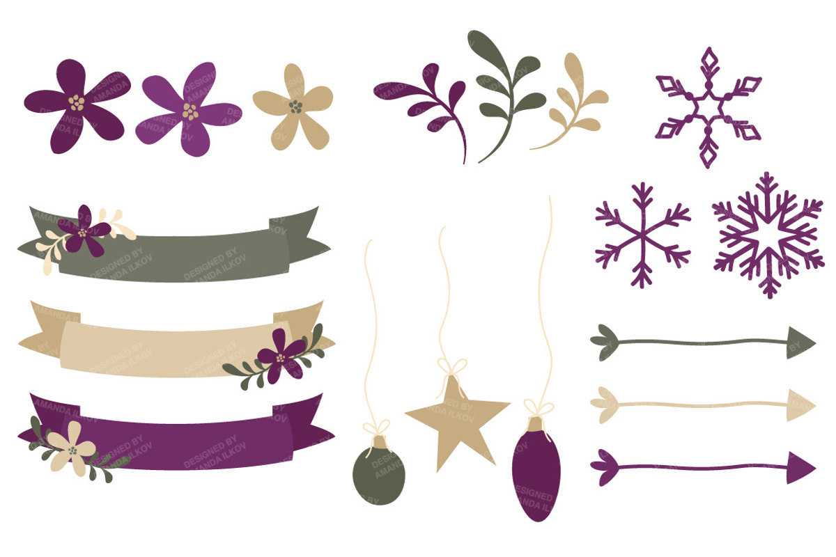 Plum Christmas Wreath Vectors, an Illustration by Amanda Ilkov (Photo 4 of 5)