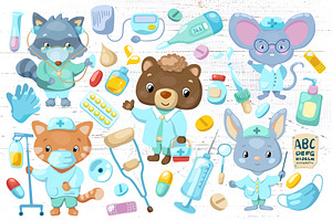 Cute Animal Doctor Character Clipart, an Animal Illustration by RabbitAndPencil