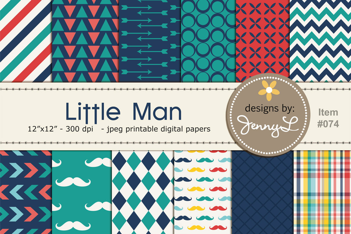 Little Man Mustache Digital Papers, a Pattern Graphic by JennyL Designs (Photo 1 of 3)