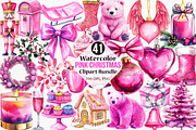Watercolor Pink Christmas Clipart, an Illustration by Canvas Craft (Thumbnail 1 of 7)