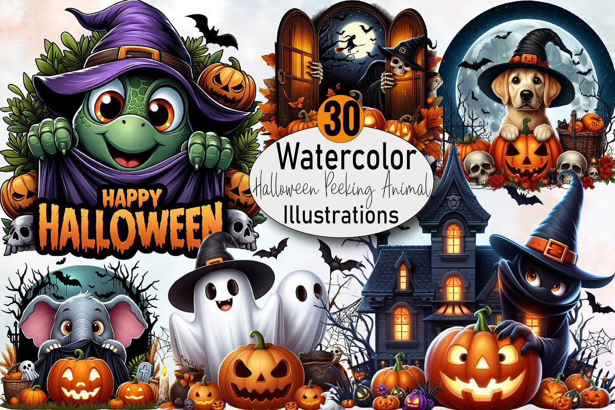 Halloween Peeking Animal Sublimation, an Illustration by SVGArt (Photo 1 of 8)