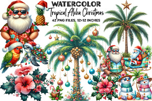 Tropical Aloha Christmas Clipart, an Illustration by DreamArtGraphic