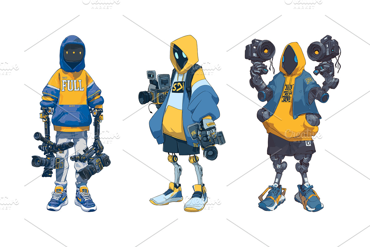 Robot videographer cartoon vector, a Technology Illustration by Onyx
