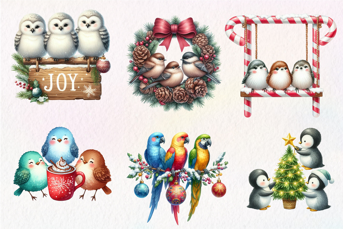 Christmas Birds Sublimation Clipart, an Illustration by CreationArt (Photo 5 of 5)