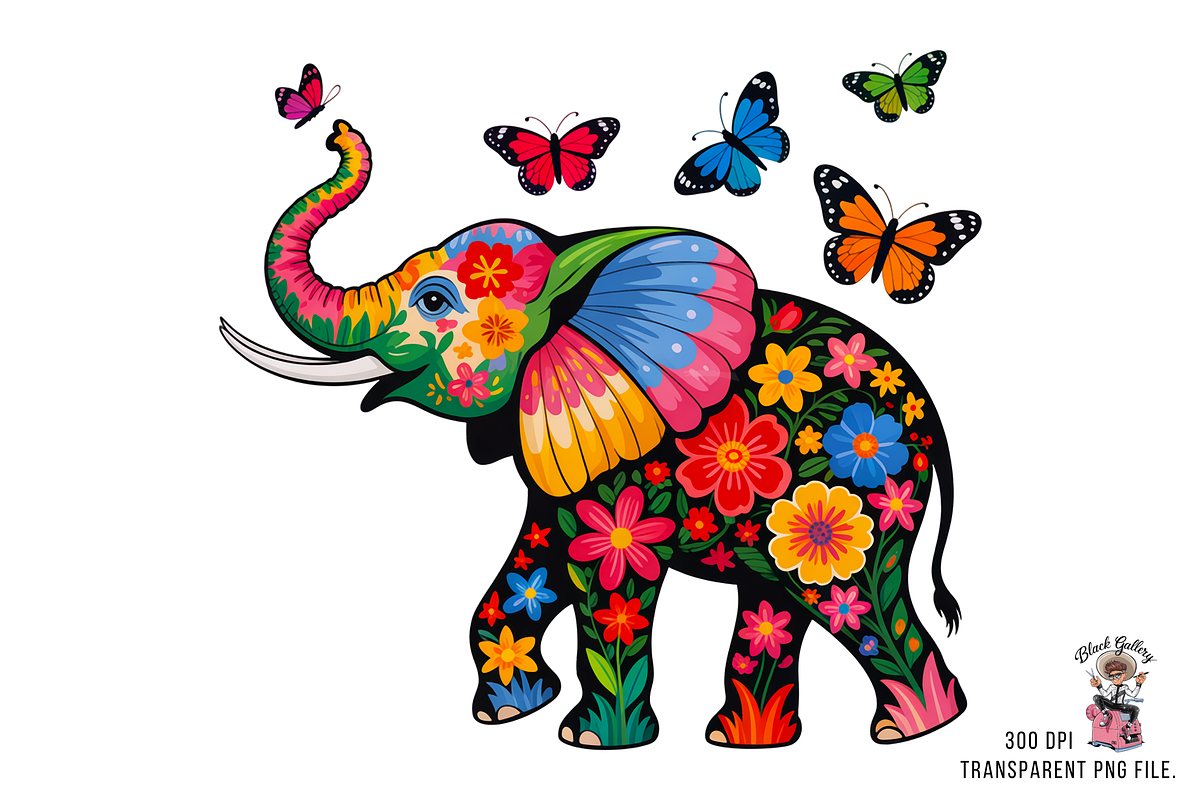 10 Colorful Floral Elephant PNG, a Graphic by Clipart Bloom (Photo 3 of 12)