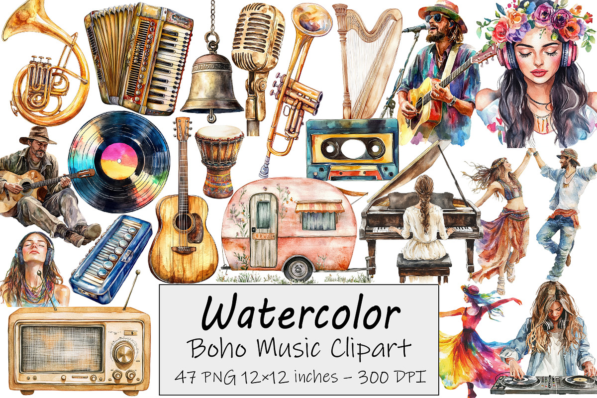 Boho Music Clipart, an Illustration by Design Market (Photo 1 of 4)