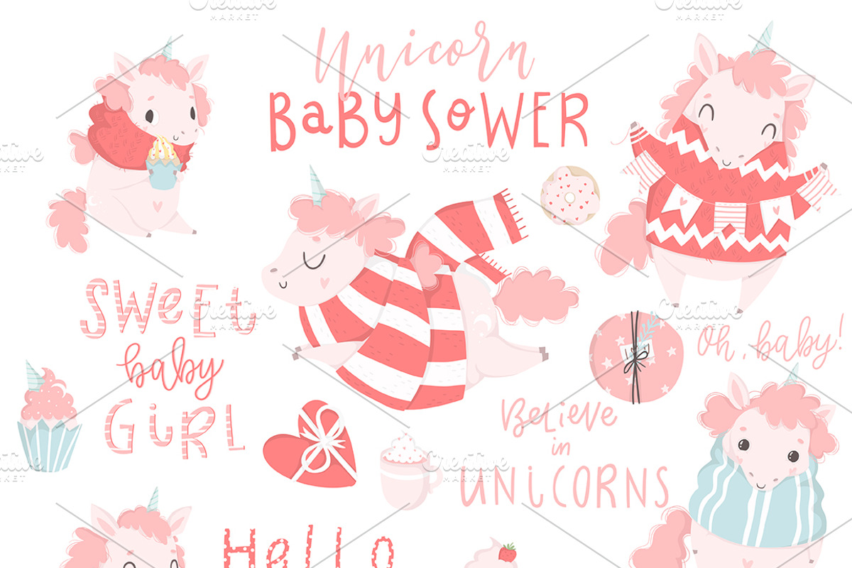 Unicorn baby - cute pink nursery set, an Animal Illustration by Artnis (Photo 2 of 7)