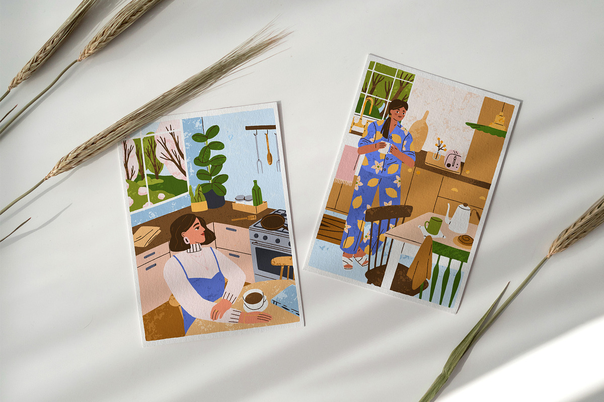 People in cozy home kitchen cards, a Person Illustration by Good Studio (Photo 5 of 5)