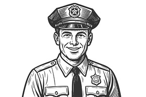 Police Officer Smiling in Uniform, a Person Illustration by AlexArt