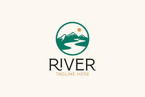 River Or Creek Mountain Logo Badge, a Branding & Logo Template by Signatoro