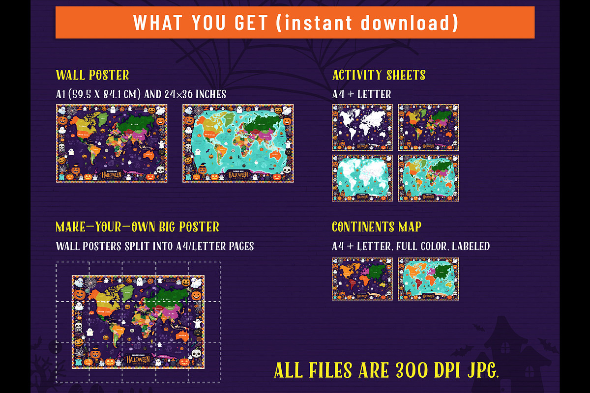 Halloween World Map Printable Bundle, a Wallpaper Graphic by AdrianDragne (Photo 6 of 11)