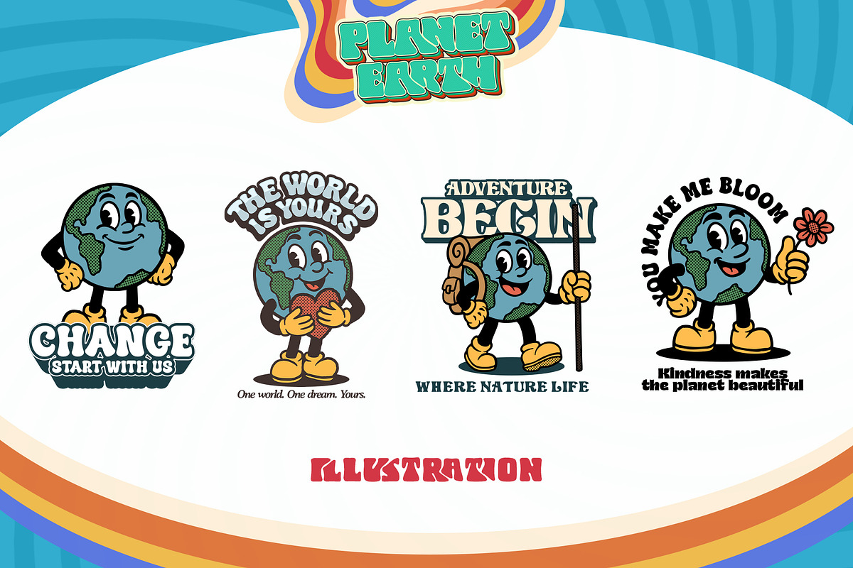 Retro Earth Globe Cartoon Character, an Illustration by Tekuni (Photo 9 of 10)