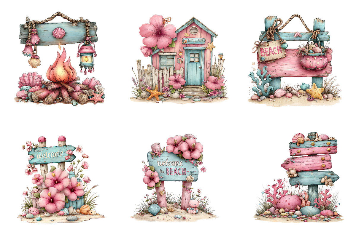 Whimsical Summer Wooden Sing Clipart, an Illustration by CreationArt (Photo 3 of 7)
