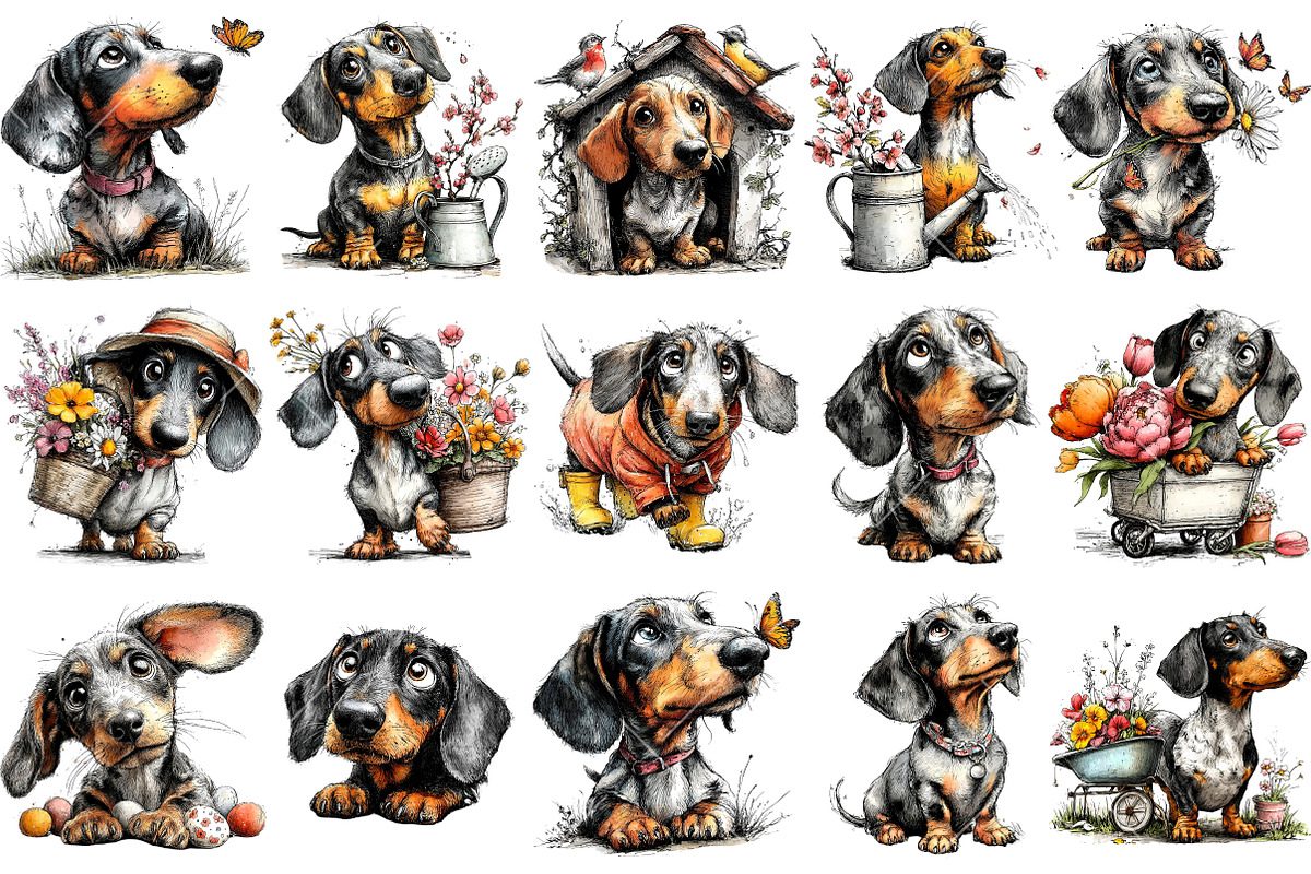 Whimsical Spring Dachshund Clipart, an Illustration by OK Design (Photo 3 of 6)