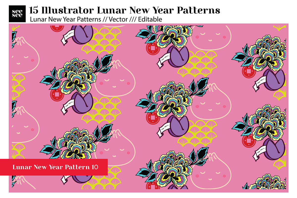 15 Vector Lunar New Year Patterns, a Pattern Graphic by CC CREATIVE CO (Photo 19 of 23)