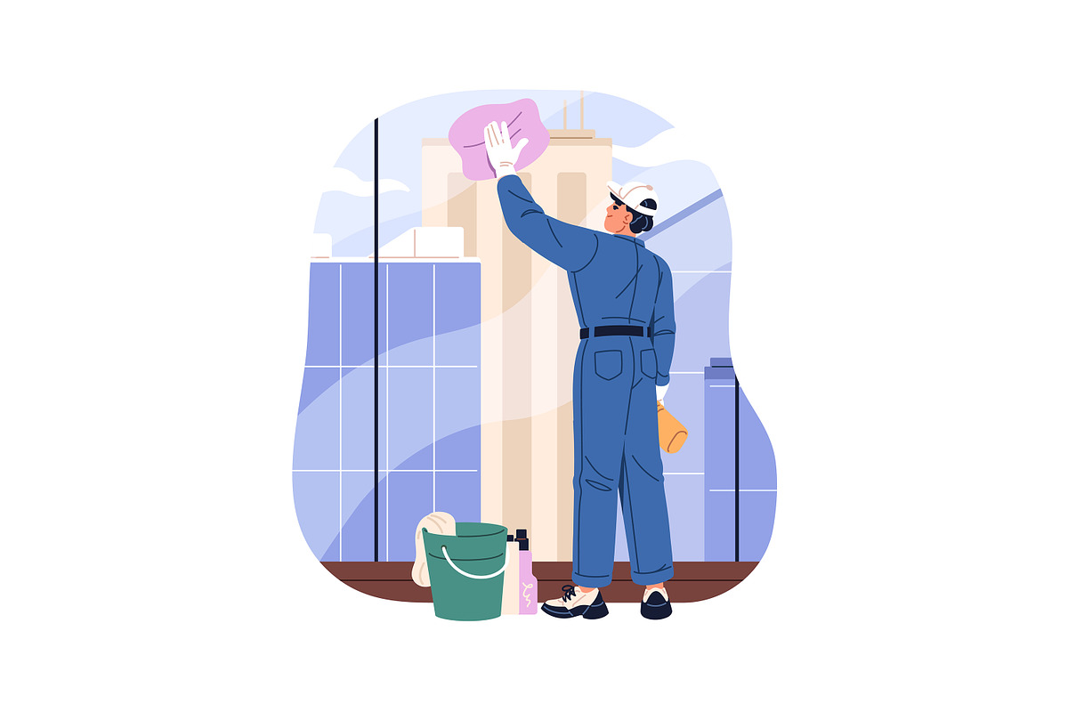Cleaning workers washing windows set, a Person Illustration by PaperTrident (Photo 2 of 5)