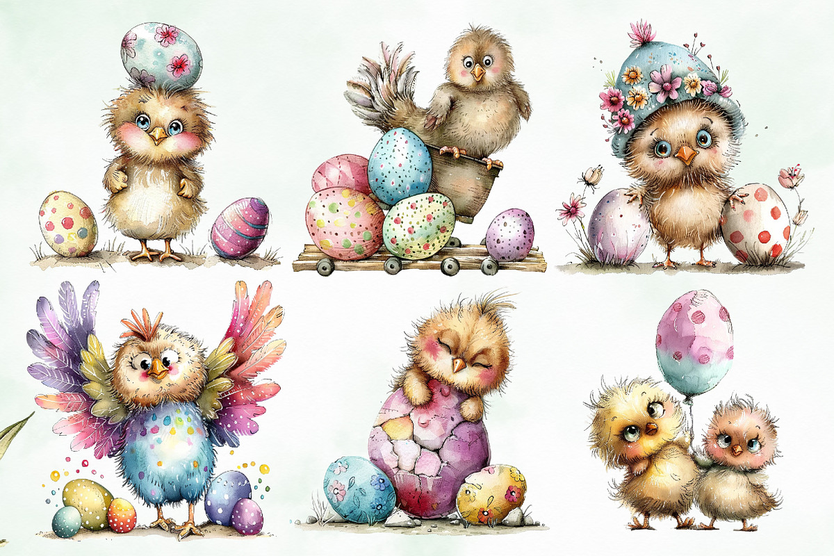 Watercolor Easter Chicks Clipart, an Illustration by Creative Art (Photo 2 of 8)
