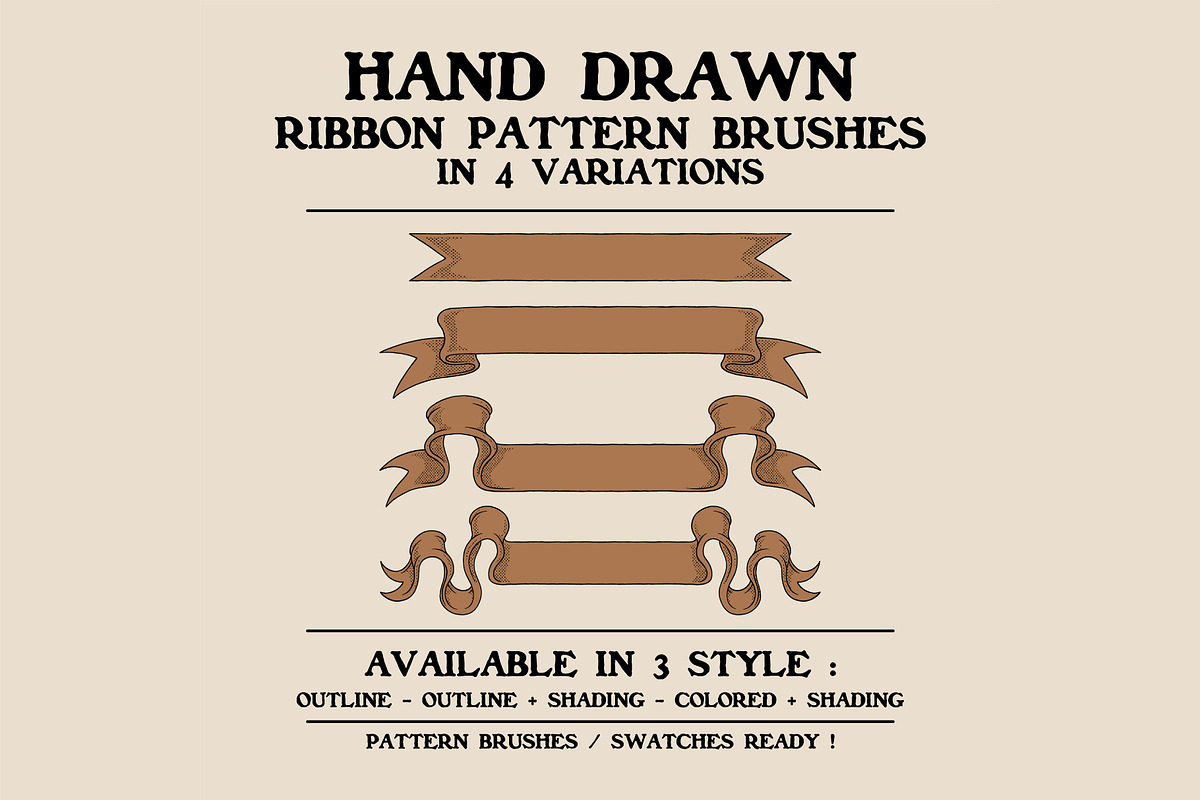 Retro ribbon vector pattern brushes, a Pattern Graphic by Judsart (Photo 1 of 4)