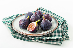 Fresh figs in plate isolated on white background, a Food & Drink Photo by AlyaAnd