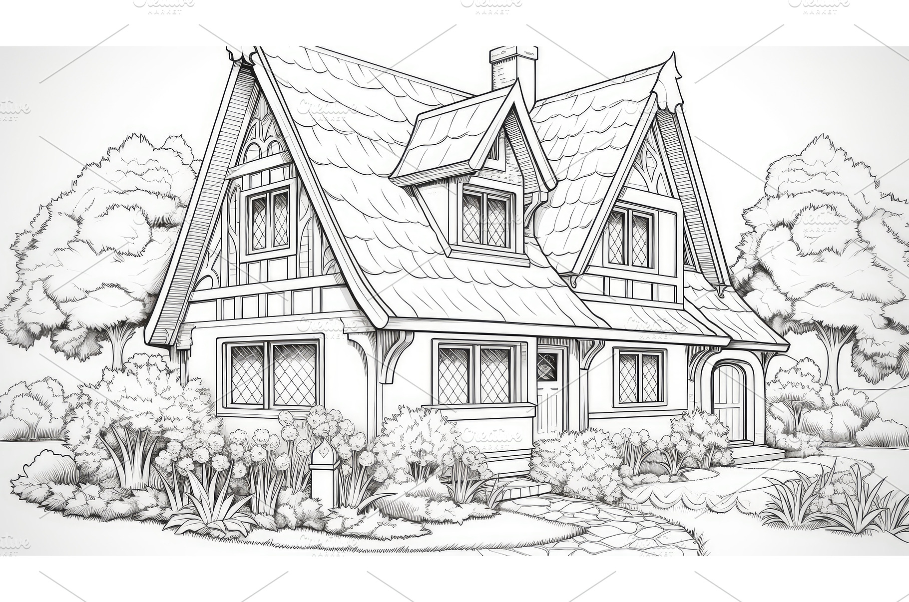 flower coloring book house ai, a Nature Photo by pikepicture