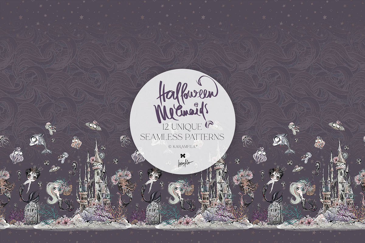 Halloween Mermaids Spooky Patterns, a Pattern Graphic by KaramfilaS (Photo 5 of 19)