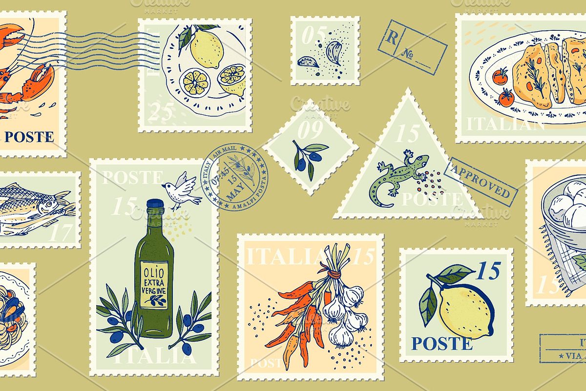 Italian food postage stamp, an Object Illustration by Zimages (Photo 2 of 3)