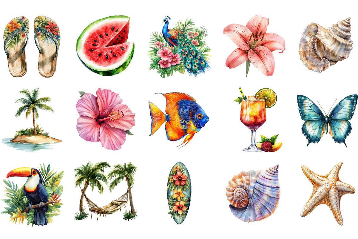 Tropical Clipart Bundle, an Illustration by Designking (Photo 2 of 5)