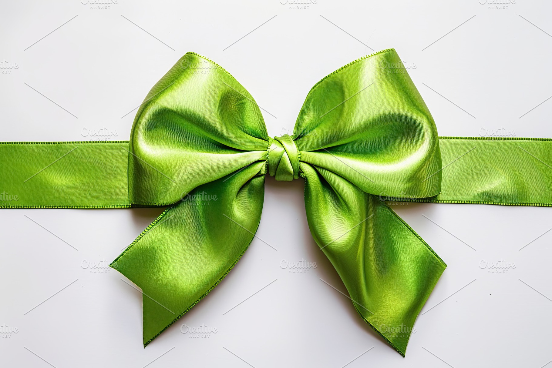 Green satin ribbon bow on white background, an Abstract Photo by AlyaAnd
