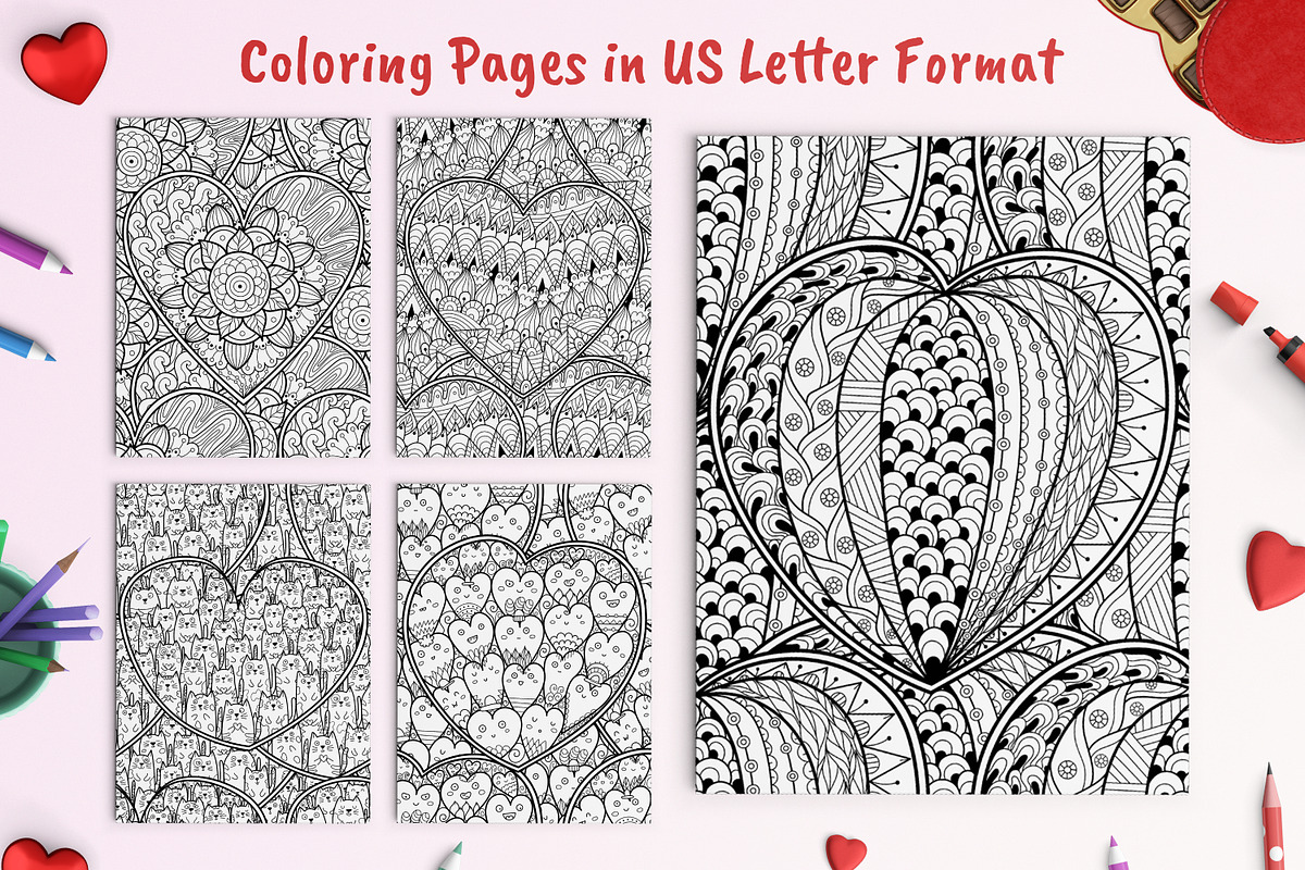 Heart Mandalas Coloring Pages, a Decorative Illustration by Gulnara Sabirova (Photo 10 of 18)