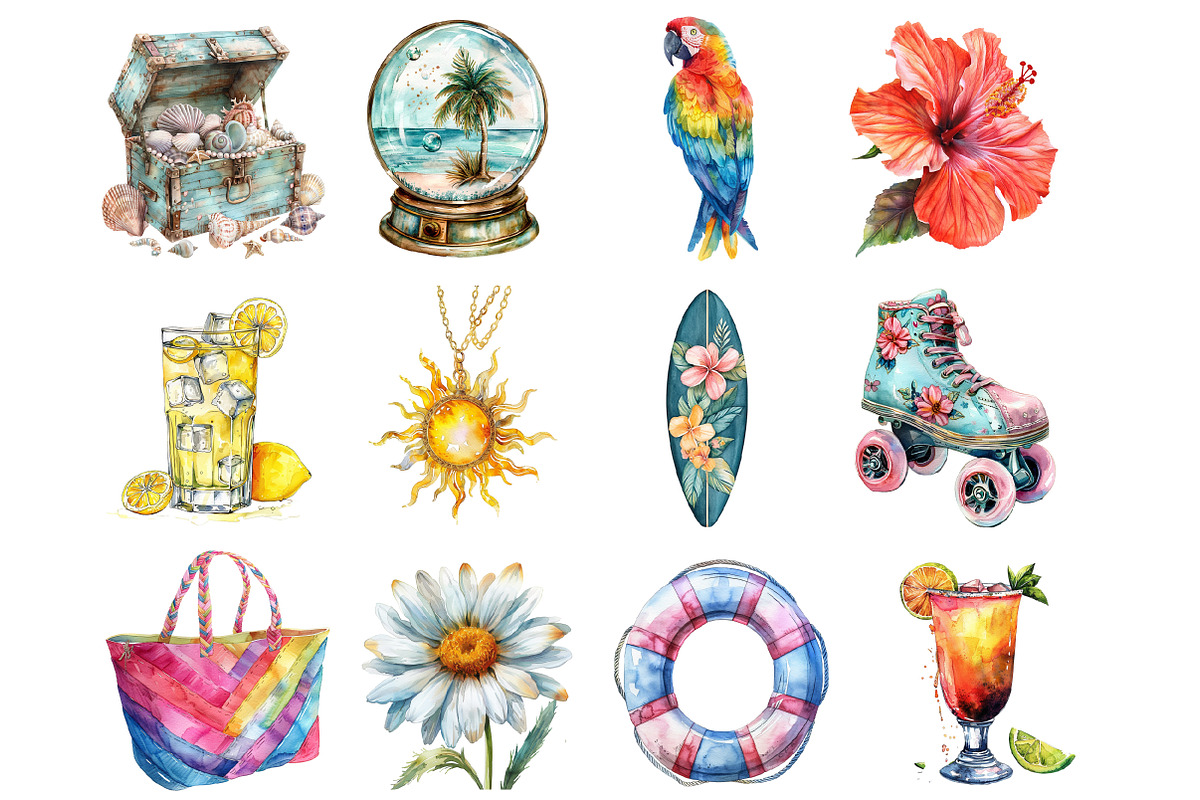 Watercolor Summer Clipart Set, an Illustration by Design Market (Photo 3 of 4)
