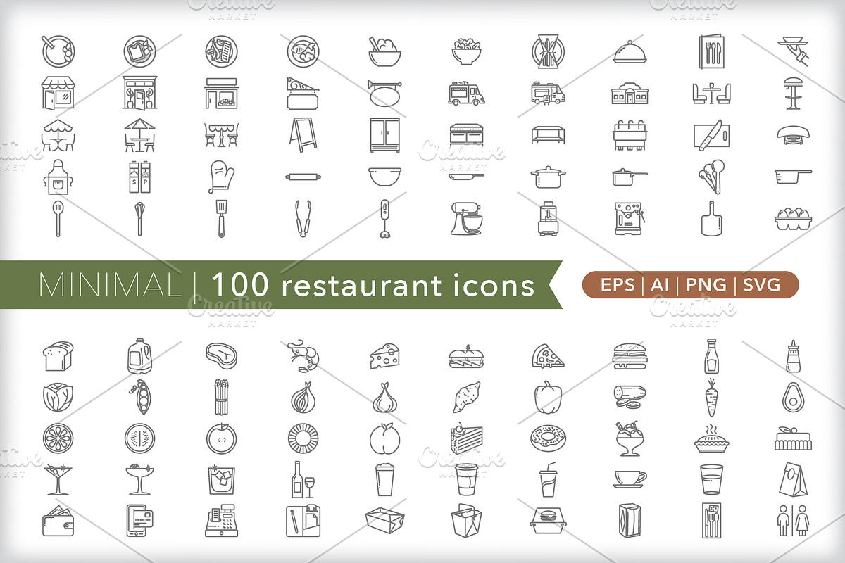 Minimal 100 restaurant icons, an Outline Icon by Picture Window (Photo 1 of 10)