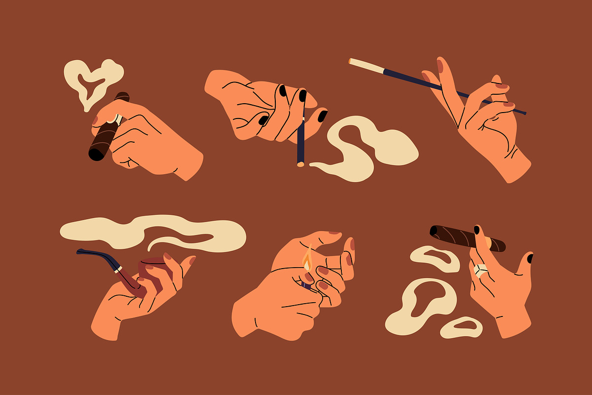 Hands hold cigarettes, smoking set, a Person Illustration by PaperTrident (Photo 2 of 3)