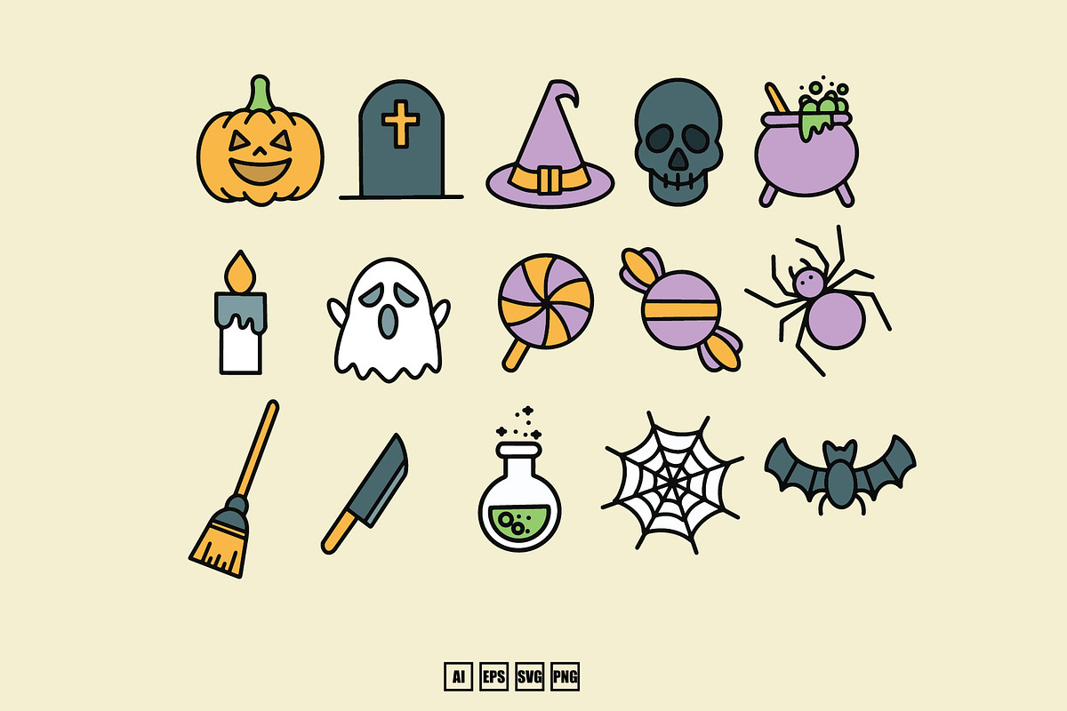 Icon Halloween Lineart, an Illustration by kalehstudio