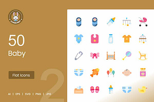 50 Baby Flat Multicolor Icons, an Icon by IconBunny