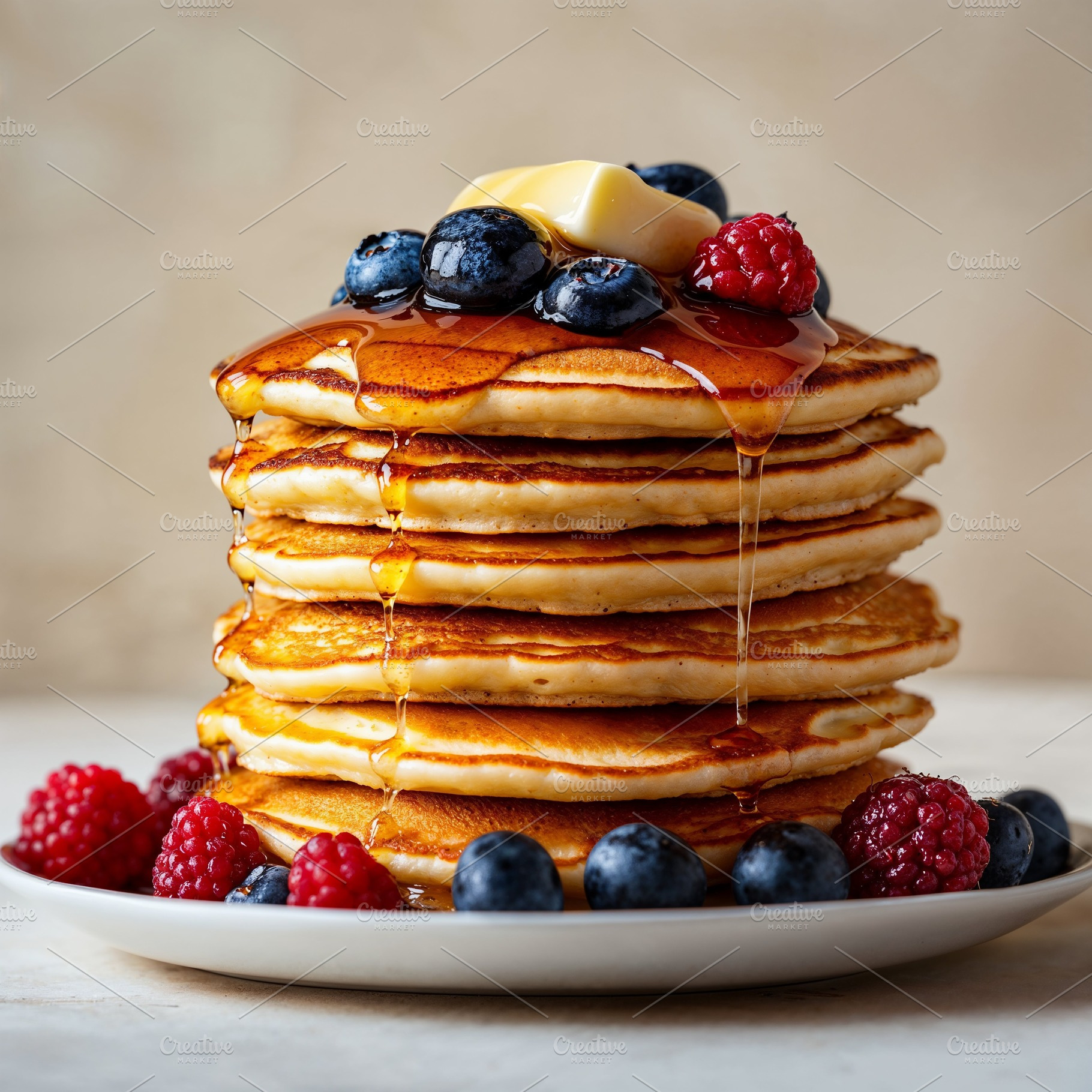 Pancakes with berries syrup, a Food & Drink Photo by AS Studio