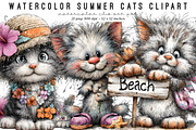 Watercolor summer cats clipart, an Illustration by SinaCreation (Thumbnail 1 of 9)