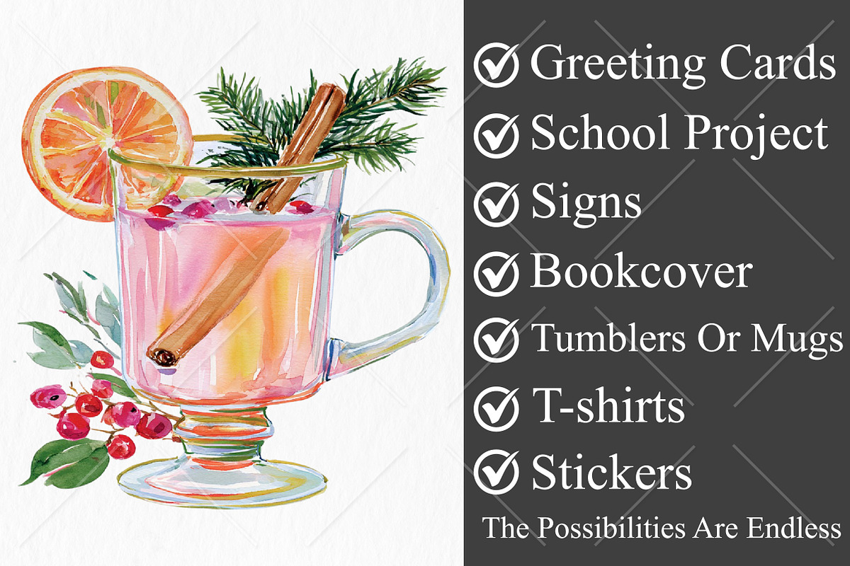 Watercolor Christmas Drink Clipart, a Seasonal Illustration by Canvas Craft (Photo 3 of 10)
