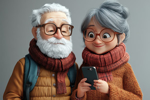 Elderly couple joyfully interacting, a Photo by Tanuart