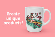 woman and flamingo on the beach, an Animal Illustration by gunaonedesign (Thumbnail 2 of 4)