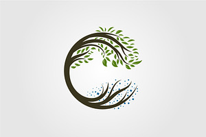 Circle Tree Logo Letter C Vector