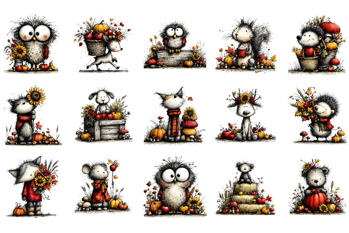 Whimsical Autumn Animals Clipart, a Seasonal Illustration by OK Design (Photo 3 of 6)