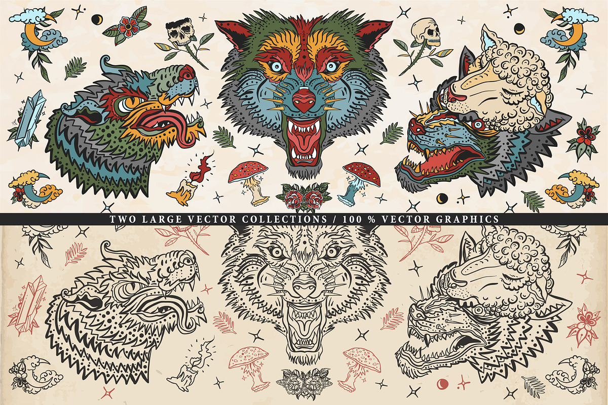 Wolves old school tattoo, a Graphic by intueri (Photo 2 of 7)