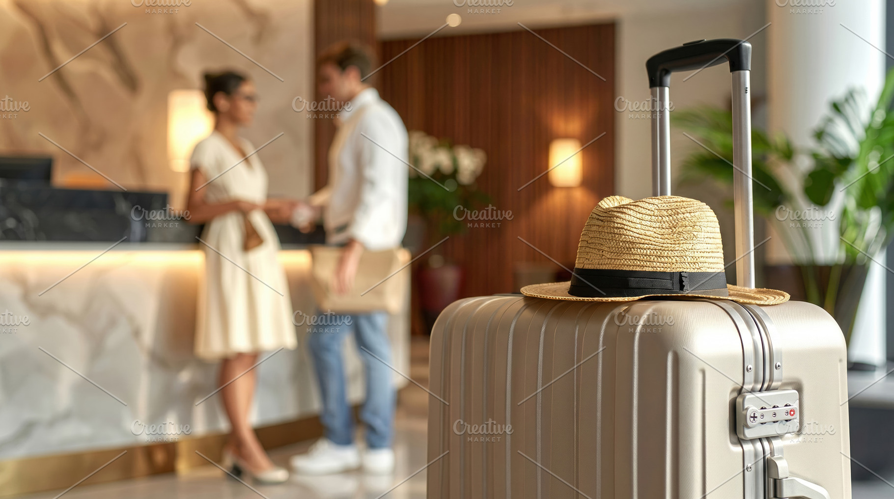 Suitcase with Hat at Hotel Reception Desk, a Sports & Recreation Photo by Davizro's Market